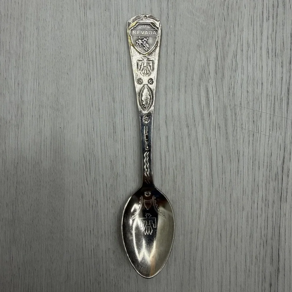 Nevada Souvenir Spoon Native American Symbols Thunderbird Stem Bowl Vintage